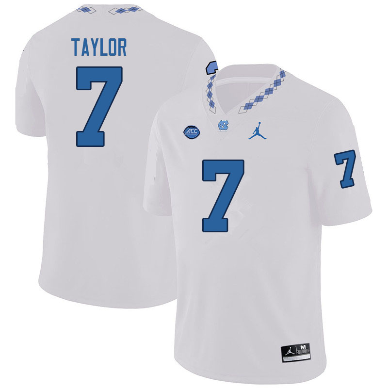 Men #7 Noah Taylor North Carolina Tar Heels College Football Jerseys Sale-White